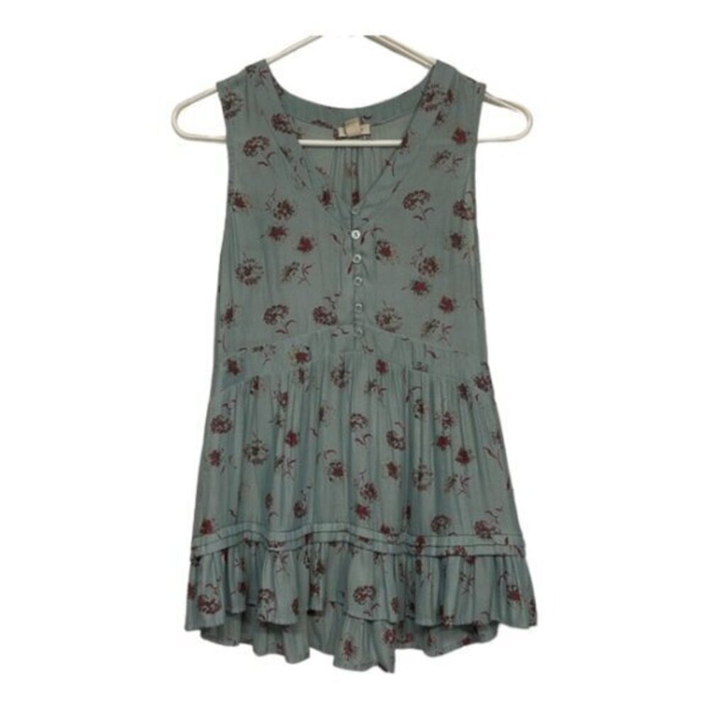 Women's Hinge Turquoise Floral Sleeveless Blouse Tunic Peplum Size XS EUC #6442